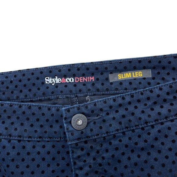 Style & Co Jeans Womens 24W Plus Indigo Black Polka Dot Slim Leg - Picture 3 of 6
